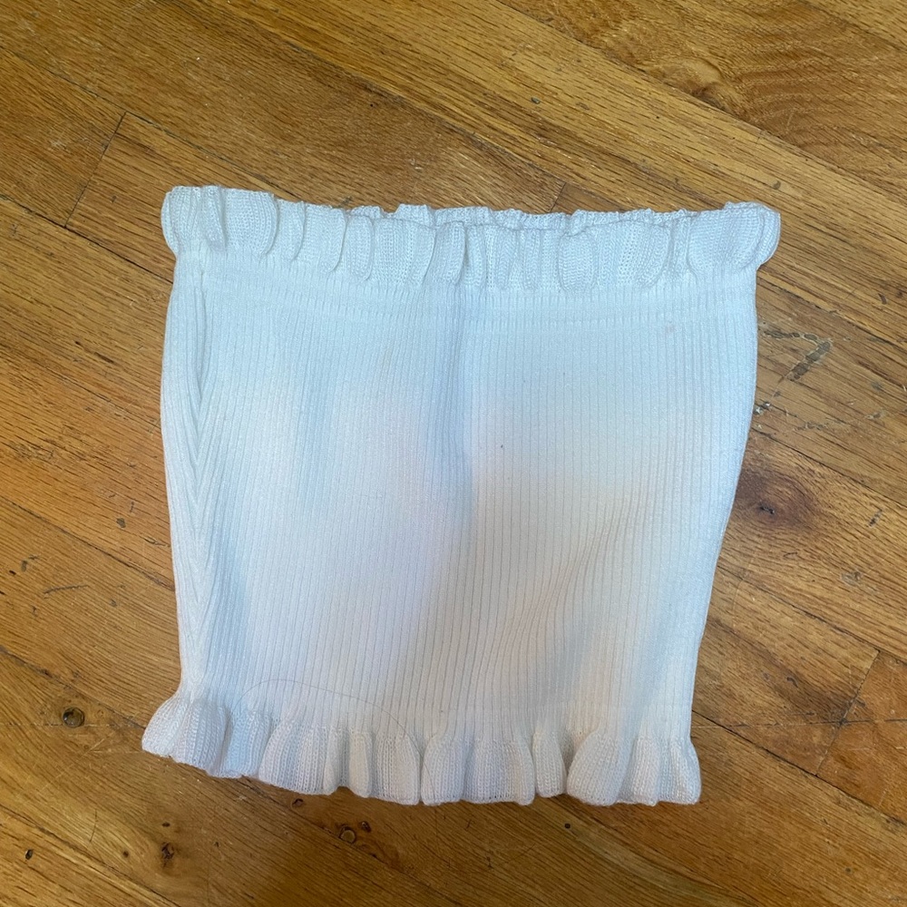 white frilly sweater tube top
